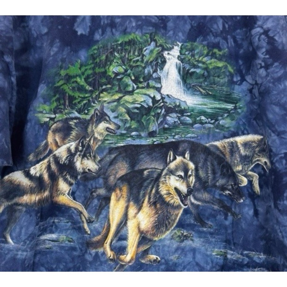 Vintage 90's Running Wolves All over Print T-Shirt XL‎ Nature Waterfall Habitat
